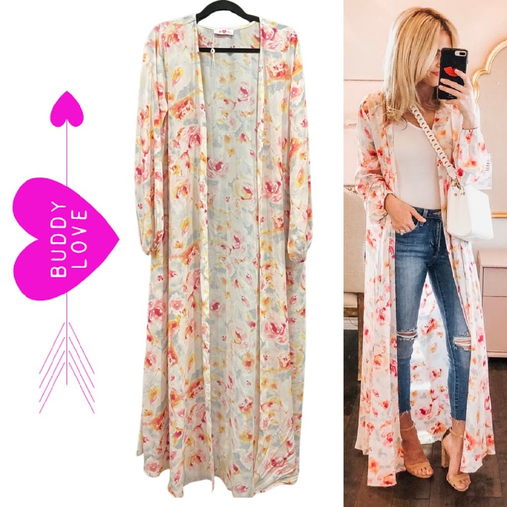 Buddy Love Stoney Waterlilly Floral Maxi- Duster Cardigan Top - NWOT - Size M/L